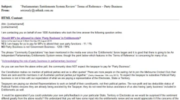 Email: Party Business within Entitlements does NOT meet Community Expectations